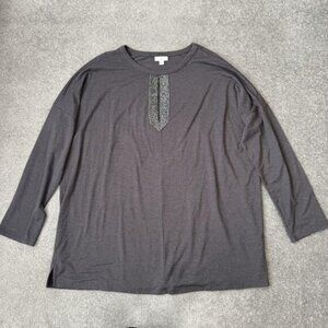 J Jill Shirt Womens XL Gray Metallic Trim Stretch Jersey Tunic Top Casual